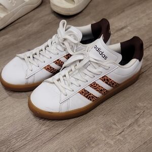 Adidas White Sneakers with Leopard Accents